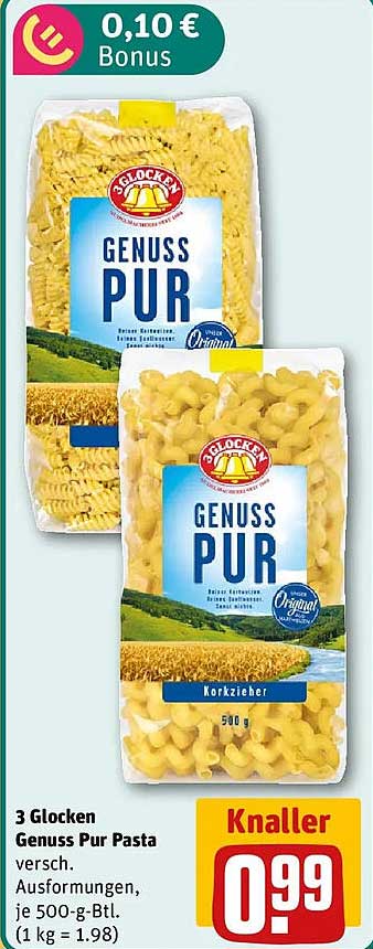 3 Glocken Genuss Pur Pasta versch. Ausformungen, je 500-g-Btl.