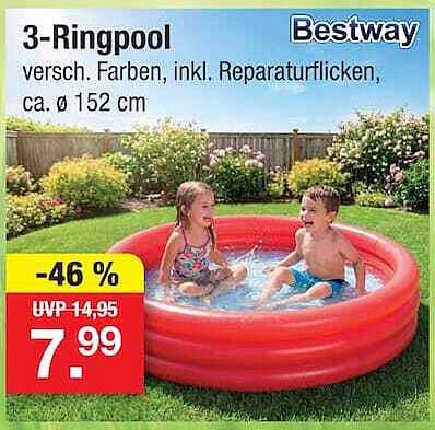 3-Ringpool versc. Farben, inkl. Reparaturflicken, ca. ø 152 cm