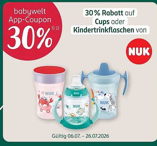 30% Rabatt auf Cups oder Kindertrinkflaschen von NUK