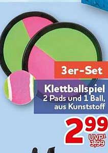 3er-Set Klettballspiel 2 Pads und 1 Ball, aus Kunststoff