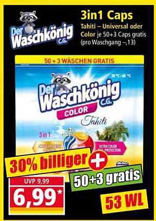 3in1 Caps Tahiti - Universal oder Color je 50+3 Caps gratis (pro Waschgang ~ 13)