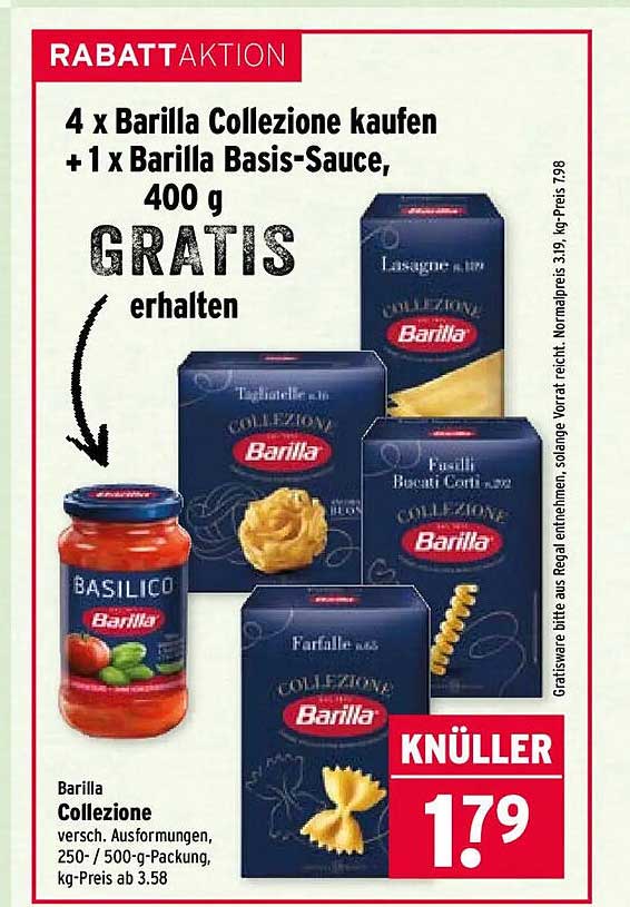 4 x Barilla Collezione kaufen + 1 x Barilla Basis-Sauce, 400 g GRATIS erhalten
