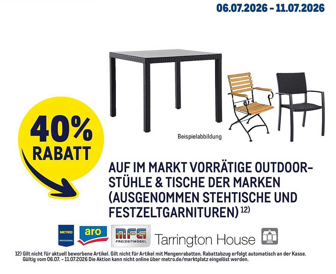 40% RABATT AUF IM MARKT VORRÄTIGE OUTDOOR-STÜHLE & TISCHE DER MARKEN (AUSGENOMMEN STEHTISCHE UND FESTZELTGARNITUREN)