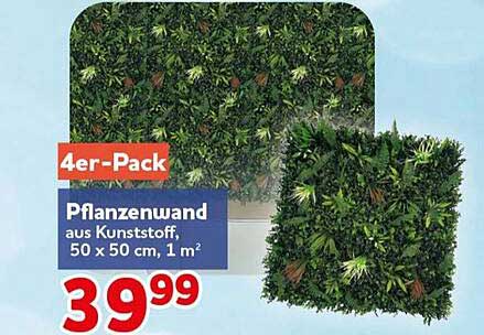4er-Pack Pflanzenwand aus Kunststoff, 50 x 50 cm, 1 m²