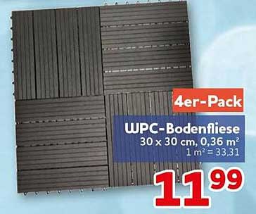 4er-Pack WPC-Bodenfliese 30 x 30 cm, 0,36 m² 1 m² = 33,31