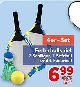 4er-Set Federballspiel 2 Schläger, 1 Softball und 1 Federball