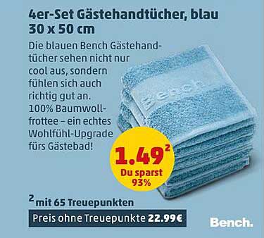 4er-Set Gästehandtücher, blau 30 x 50 cm