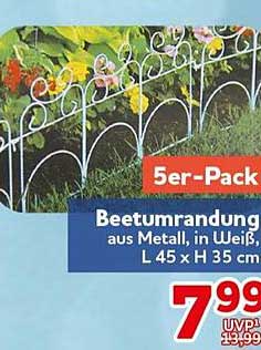 5er-Pack Beetumrandung aus Metall, in Weiß, L 45 x H 35 cm