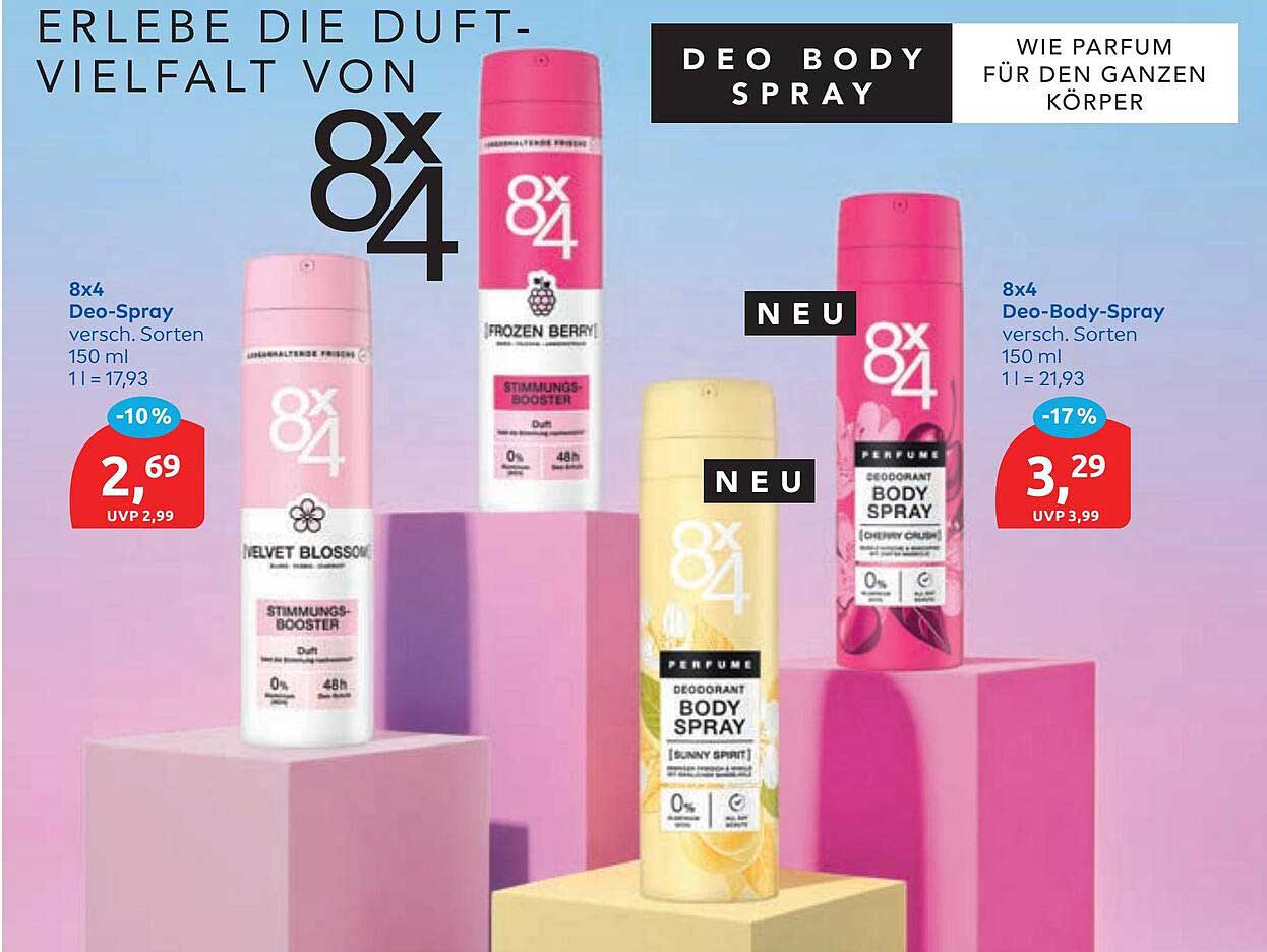 8x4 Deo-Spray versch. Sorten 150 ml