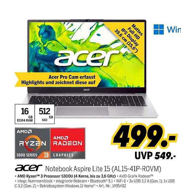 Acer Notebook Aspire Lite 15 (AL15-41P-ROVM)