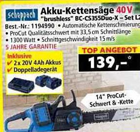 Akku-Kettensäge 40V "brushless" BC-CS355Duo-X - Set L