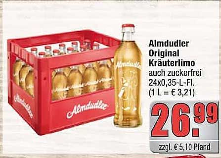 Aldmdudler Original Kräuterlimo auch zuckerfrei 24x0,35-L-Fl. (1 L = € 3,21)