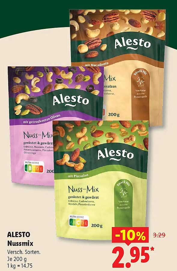 ALESTO Nussmix Versch. Sorten. Je 200 g 1 kg = 14.75