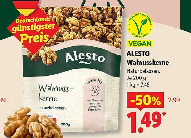 ALESTO Walnusskerne Naturbelassen. Je 200 g 1 kg = 7.45