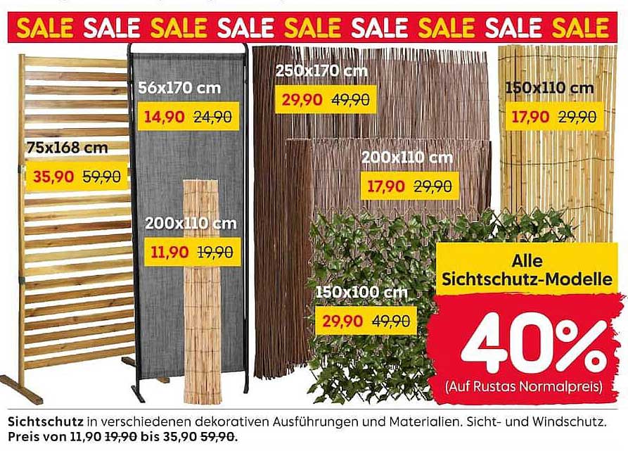 Alle Sichtschutz-Modelle 40% (Auf Rustas Normalpreis)