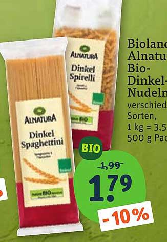 Alnatura Bio-Dinkel-Nudeln verschieden Sorten, 1 kg = 3,59 / 500 g Packung