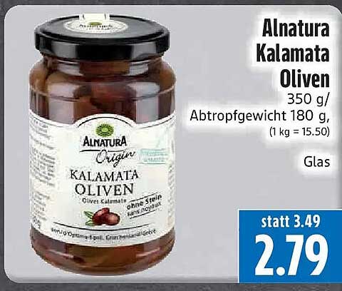 Alnatura Kalamata Oliven 350 g / Abtropfgewicht 180 g, Glas
