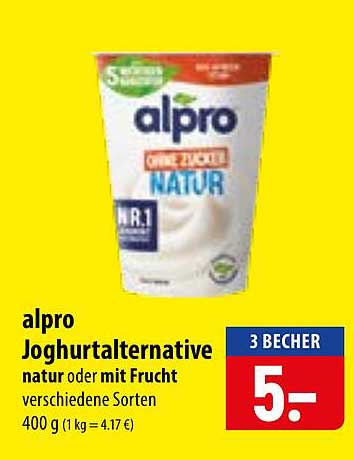 alpro Joghurtalternative natur oder mit Frucht verschiedene Sorten 400 g (1 kg = 4.17 €)