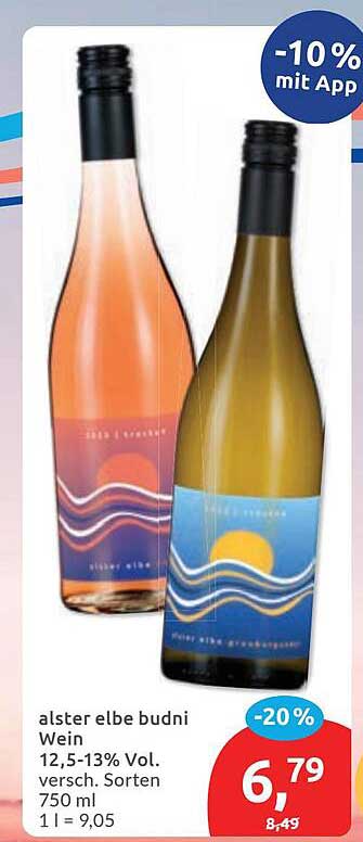 alster elbe budni Wein 12,5-13% Vol. versch. Sorten 750 ml 1 l = 9,05