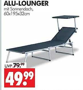 ALU-LOUNGER mit Sonnendach, 60x195x32cm