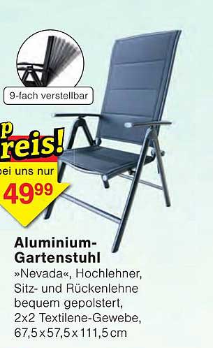 Aluminium-Gartenstuhl »Nevada«, Hochlehner, Sitz- und Rückenlehne bequem gepolstert, 2x2 Textilene-Gewebe, 67,5x57,5x111,5 cm