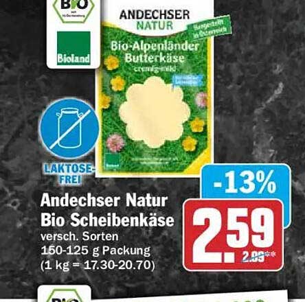 Andechser Natur Bio Scheibenkäse versch. Sorten 150-125 g Packung (1 kg = 17.30-20.70)