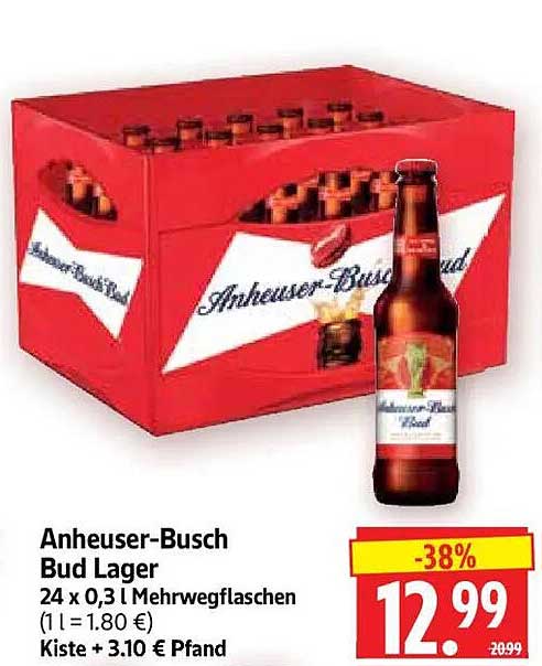 Anheuser-Busch Bud Lager 24 x 0,3 l Mehrwegflaschen