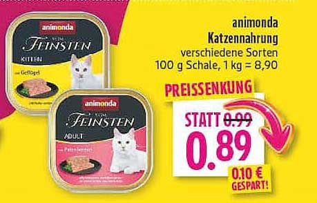 animonda Katzennahrung verschiedene Sorten 100 g Schale, 1 kg = 8,90