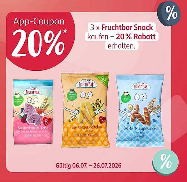 App-Coupon 20%* 3 x Fruchtbar Snack kaufen – 20% Rabatt erhalten.