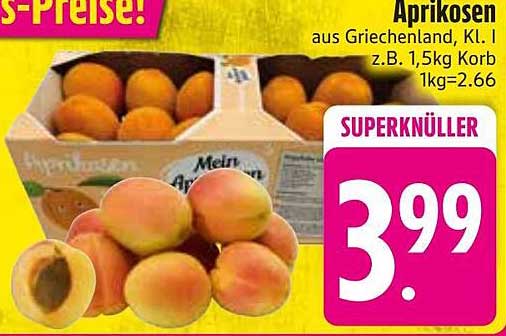 Aprikosen aus Griechenland, Kl. I, z.B. 1,5kg Korb
