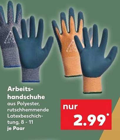 Arbeits-handschuhe aus Polyester, rutschhemmende Latexbeschich-tung, 8 - 11 je Paar