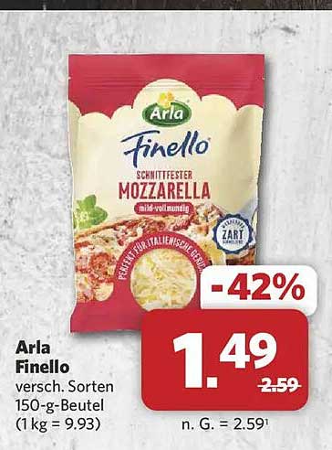 Arla Finello versch. Sorten 150-g-Beutel (1 kg = 9.93)