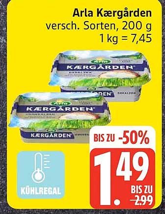 Arla Kærgården versch. Sorten, 200 g 1 kg = 7,45