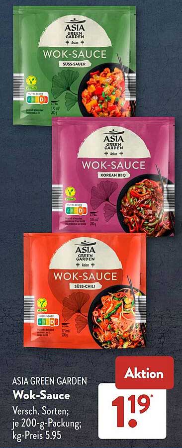 ASIA GREEN GARDEN Wok-Sauce Versch. Sorten; je 200-g-Packung; kg-Preis 5.95