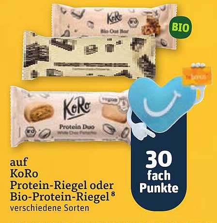 auf KoRo Protein-Riegel oder Bio-Protein-Riegel ⁸ verschiedene Sorten