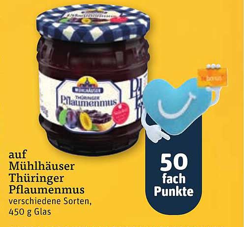 auf Mühlhäuser Thüringer Pflaumenmus, verschiedene Sorten, 450 g Glas