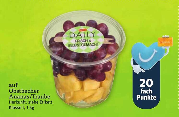 auf Obstbecher Ananas/Traube