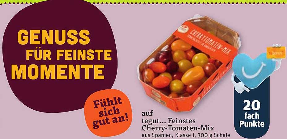 auf tegut... Feinste Cherry-Tomaten-Mix aus Spanien, Klasse I, 300 g Schale