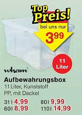 Aufbewahrungsbox 11 Liter, Kunststoff PP, mit Deckel