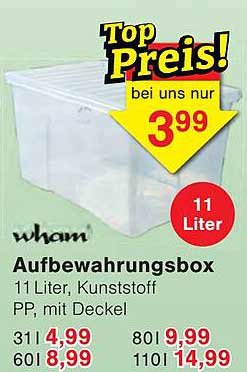 Aufbewahrungsbox 11 Liter, Kunststoff PP, mit Deckel