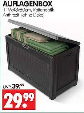 AUFLAGENBOX 119x48x60cm, Rattanoptik Anthrazit (ohne Deko)