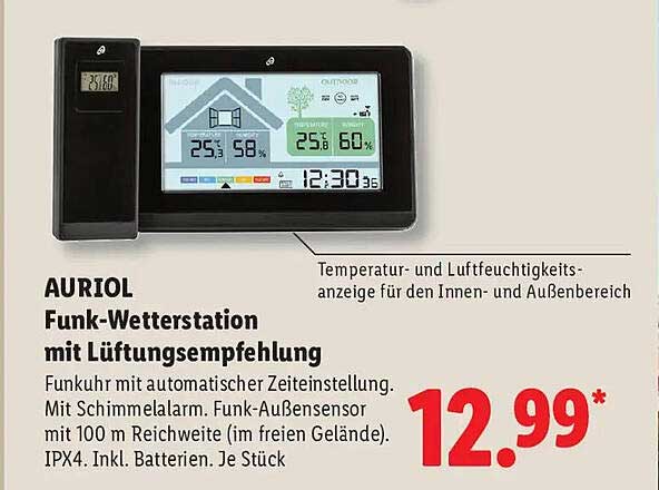 AURIOL Funk-Wetterstation mit Lüftungsempfehlung