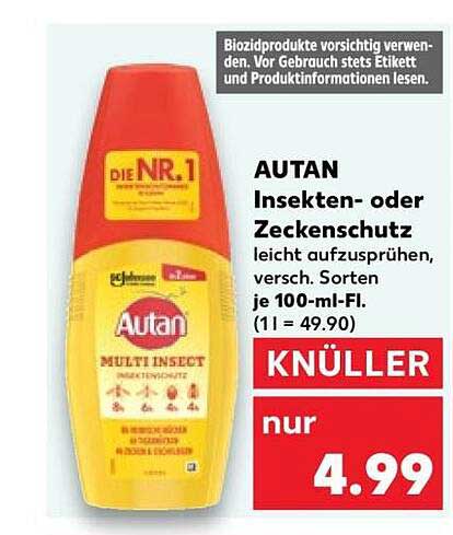 AUTAN Insekten- oder Zeckenschutz leicht aufzusprühen, versch. Sorten je 100-ml-Fl. (1 l = 49.90)
