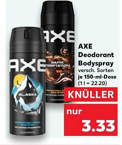 AXE Deodorant Bodyspray versch. Sorten je 150-ml-Dose (1 l = 22.20)
