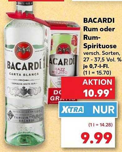 BACARDI Rum oder Rum-Spirituose versch. Sorten, 27 - 37,5 Vol. % je 0,7-l-Fl.