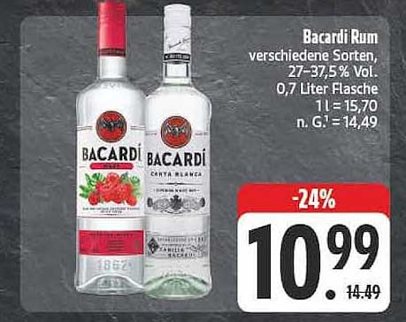 Bacardi Rum verschiedene Sorten, 27–37,5% Vol. 0,7 Liter Flasche
