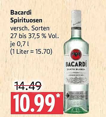 Bacardi Spirituosen versch. Sorten 27 bis 37,5 % Vol. je 0,7 l (1 Liter = 15.70)