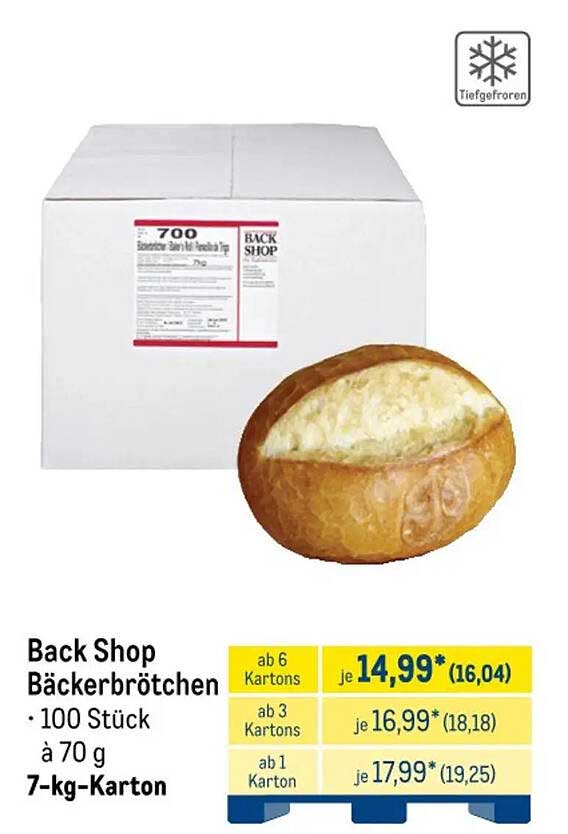 Back Shop Bäckerbrötchen • 100 Stück à 70 g 7-kg-Karton