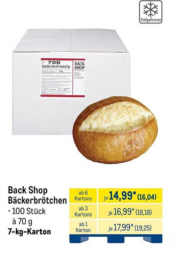 Back Shop Bäckerbrötchen • 100 Stück à 70 g 7-kg-Karton