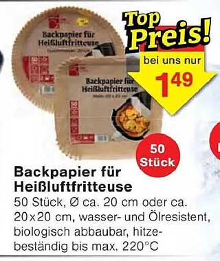 Backpapier für Heißluftfritteuse